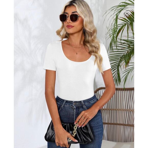 Riyiper 3 Pcs Women’s Scoop Neck Fitted Tops (XX-Large, Black/White/Haze Blue) - Picture 5 of 6